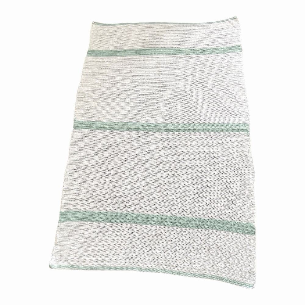 Vintage Handmade Crochet Afghan Blanket Throw White Mint Green cottagecore